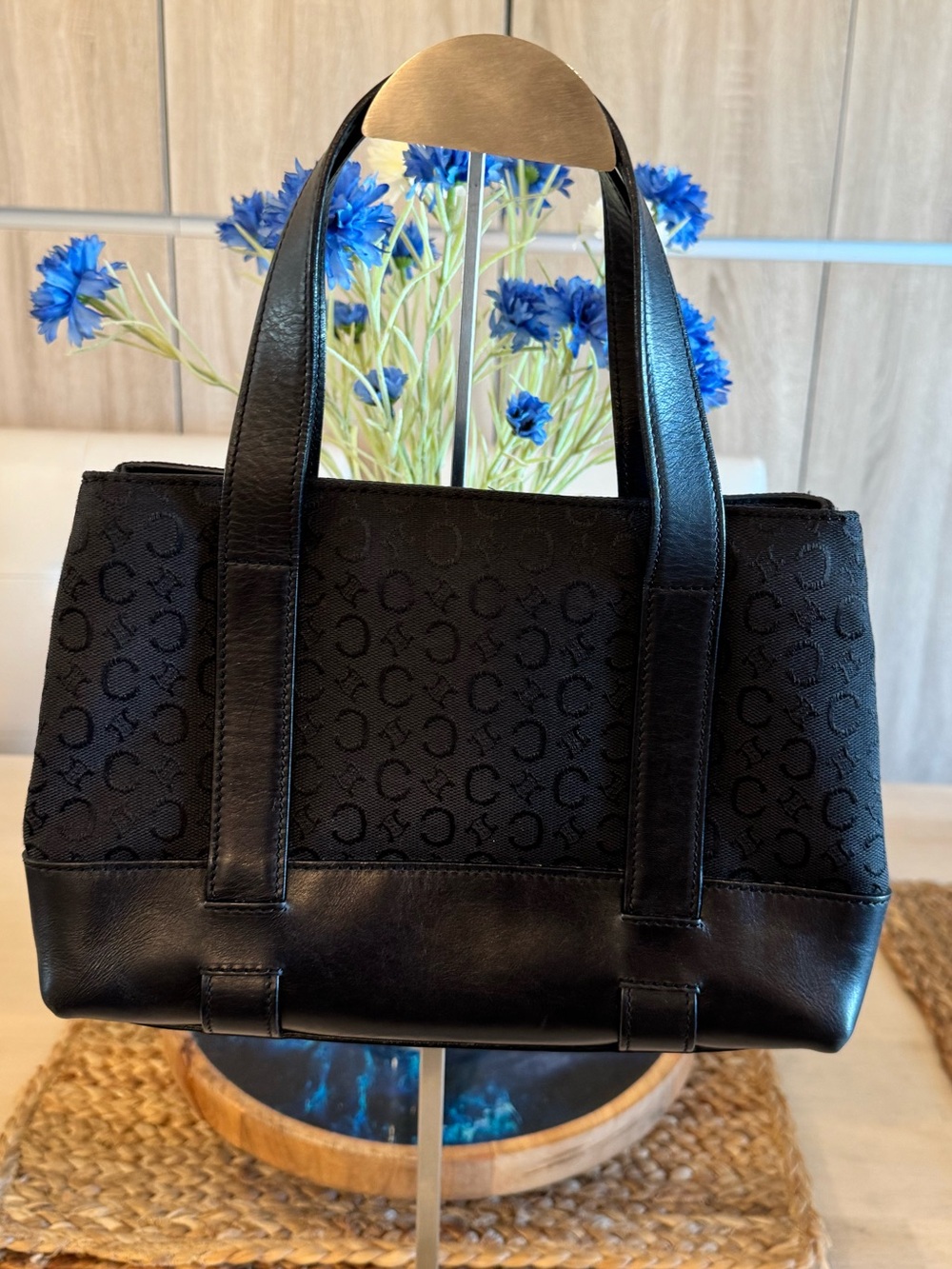 Vintage Celine C Macadam Black Monogram Canvas Tote Hand Bag